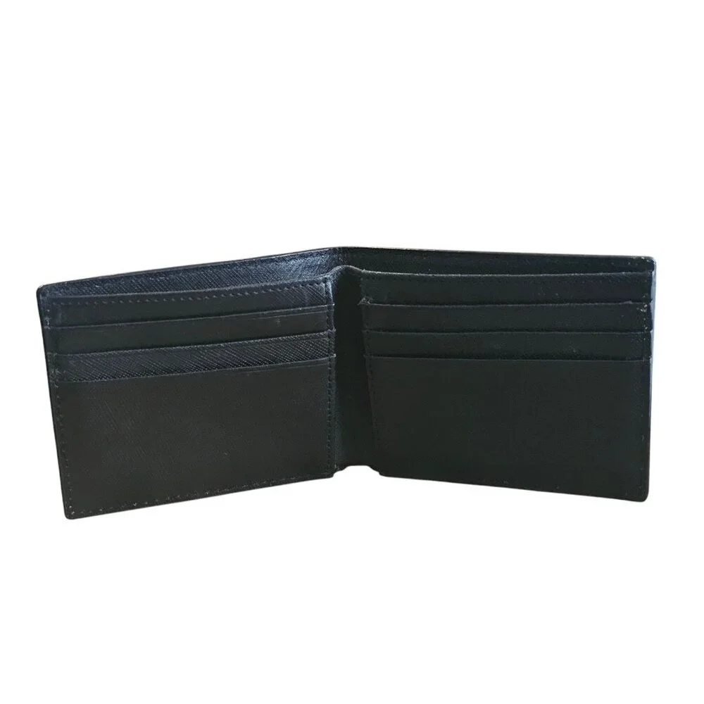 Calvin Klein Slim Mens Bifold Wallet Black Textured Leather Multiple Card Slots